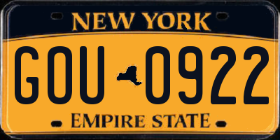 NY license plate GOU0922