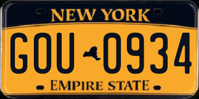 NY license plate GOU0934