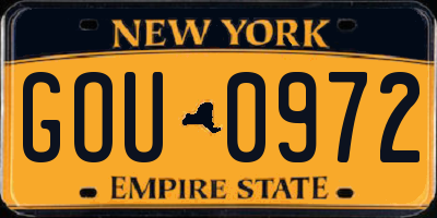 NY license plate GOU0972
