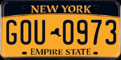 NY license plate GOU0973