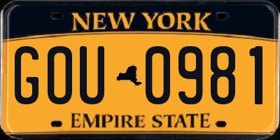 NY license plate GOU0981