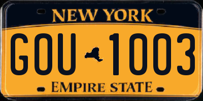 NY license plate GOU1003