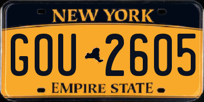 NY license plate GOU2605