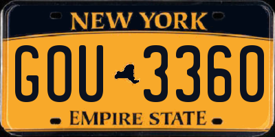NY license plate GOU3360