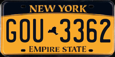 NY license plate GOU3362