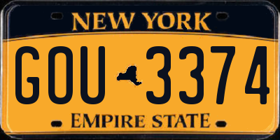 NY license plate GOU3374