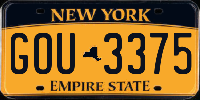 NY license plate GOU3375