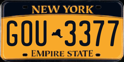 NY license plate GOU3377
