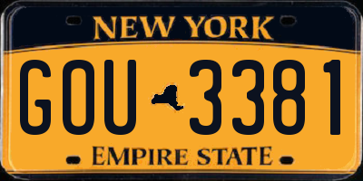 NY license plate GOU3381