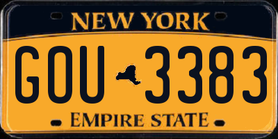 NY license plate GOU3383