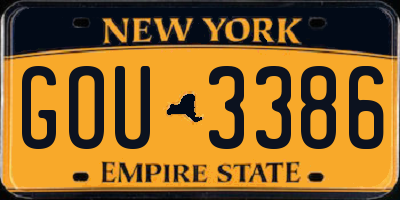 NY license plate GOU3386