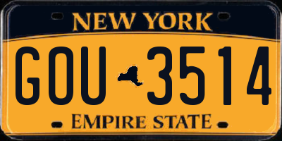 NY license plate GOU3514