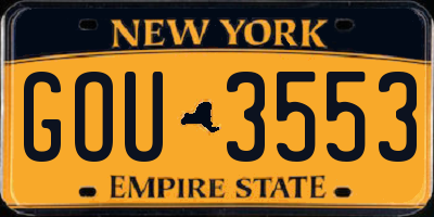 NY license plate GOU3553