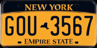 NY license plate GOU3567
