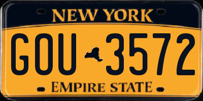 NY license plate GOU3572