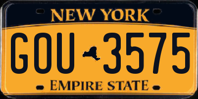 NY license plate GOU3575