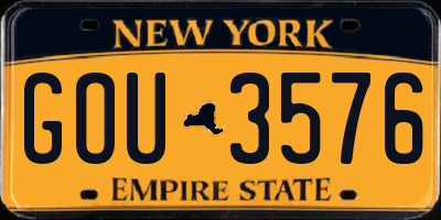 NY license plate GOU3576