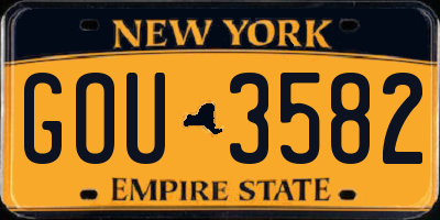 NY license plate GOU3582
