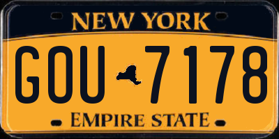 NY license plate GOU7178
