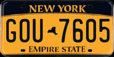 NY license plate GOU7605