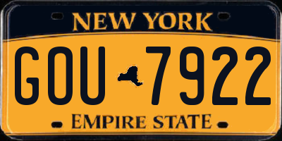 NY license plate GOU7922