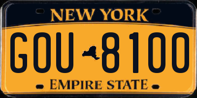 NY license plate GOU8100
