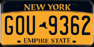 NY license plate GOU9362