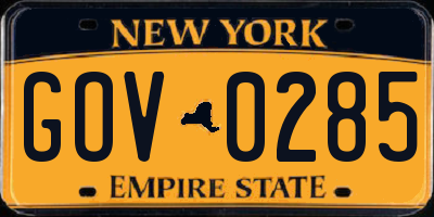 NY license plate GOV0285