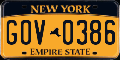 NY license plate GOV0386
