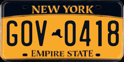 NY license plate GOV0418