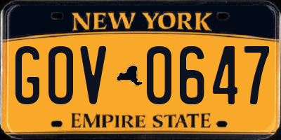 NY license plate GOV0647