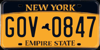 NY license plate GOV0847