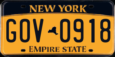 NY license plate GOV0918