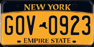NY license plate GOV0923