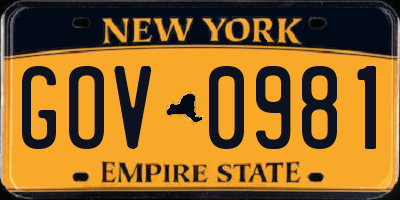 NY license plate GOV0981