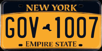 NY license plate GOV1007