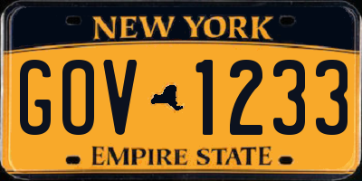 NY license plate GOV1233