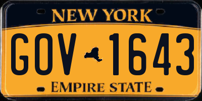 NY license plate GOV1643