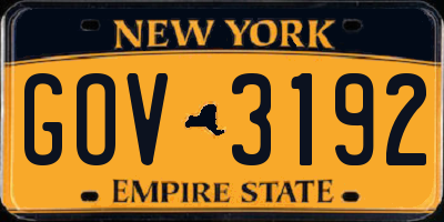 NY license plate GOV3192