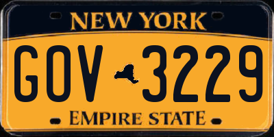 NY license plate GOV3229