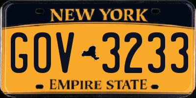 NY license plate GOV3233