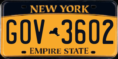 NY license plate GOV3602