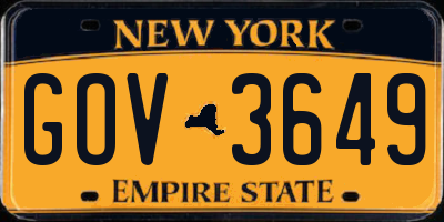 NY license plate GOV3649