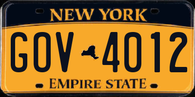 NY license plate GOV4012