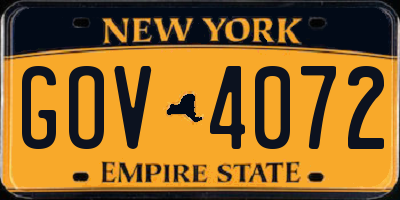 NY license plate GOV4072