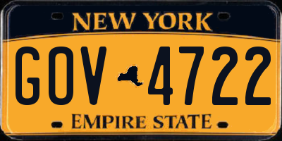 NY license plate GOV4722