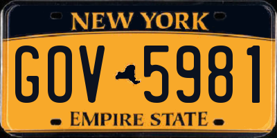 NY license plate GOV5981