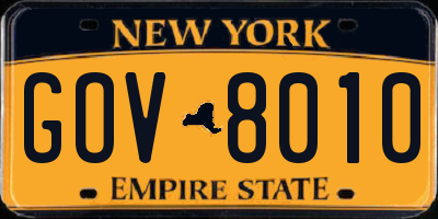 NY license plate GOV8010