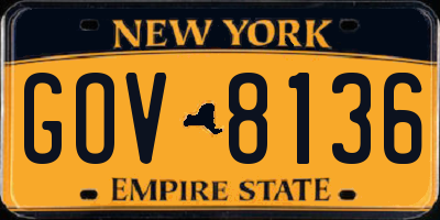 NY license plate GOV8136