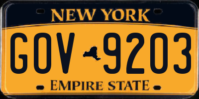 NY license plate GOV9203